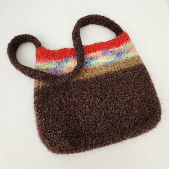 Handmade Multicolor Wool Knit Shoulder Bag Purse Y2K 00s Indie Sleaze Retro VTG - Picture 1 of 15